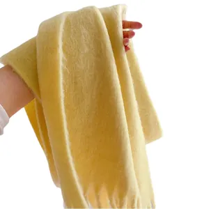 Soft thick yellow plush scarf with fringes, warm winter imitation cashmere shawl.