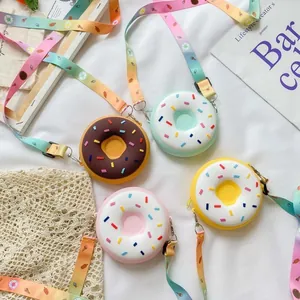 Fashionable silicone doughnut mini crossbody bag for girls with colorful strap