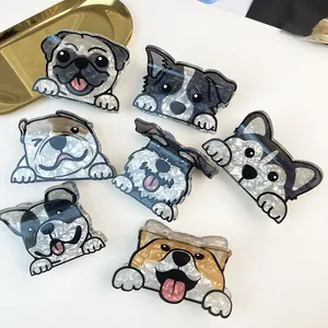 Adorable dog-shaped cellulose acetate hair claw clips featuring various breeds and colors