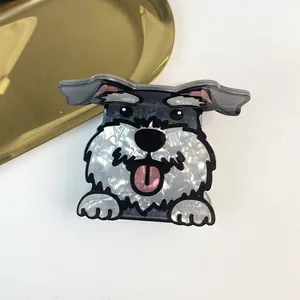 Cute Schnauzer dog shape acetate hair claw clip with pearlescent finish details