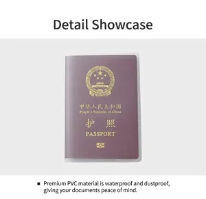 Detailed view of the transparent and thickened PVC passport cover showing waterproof material