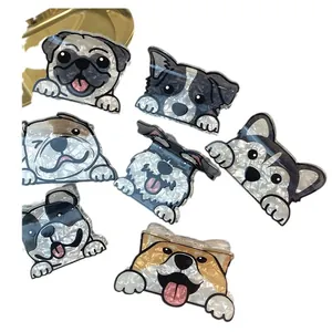 Cute dog-shaped acrylic hair claws collection featuring various breeds and marble texture