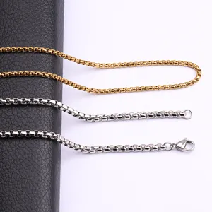 Detailed view of high-quality titanium steel box chains in gold and silver finishes