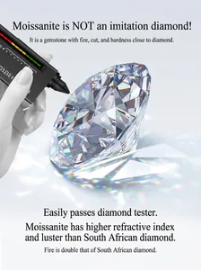 Macro shot of a brilliant round-cut Moissanite stone passing a diamond tester