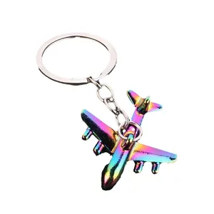 Porte-clés avion arc-en-ciel iridescent en alliage de zinc solide et élégant