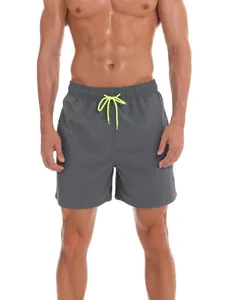 Herren schnelltrocknende graue Badehose mit neongrüner Kordel und Gummizug