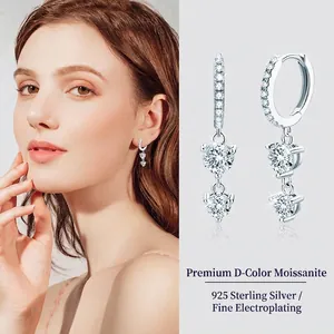 925 Sterling Silver Moissanite Drop Earrings For Women Long Tassel D Color Heart Oval Cut Elegant Fashion Jewelry Gift