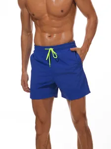 Blaue schnelltrocknende Herren-Badehose mit Mesh-Futter und lindgrünem Kordelzug