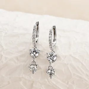 Elegant 925 sterling silver drop earrings with sparkling round moissanite stones