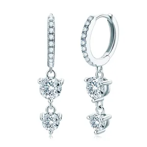 Elegant 925 sterling silver moissanite dangle earrings with sparkling round stones