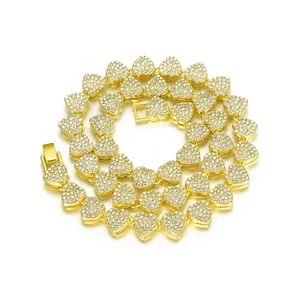 Luxury gold heart necklace and bracelet set with full sparkling rhinestones decoration.