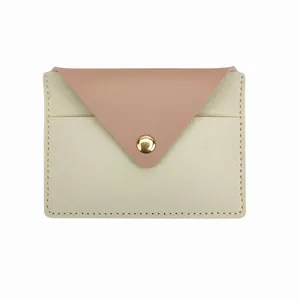 Slim color-block women's card holder wallet with pink envelope flap and gold snap