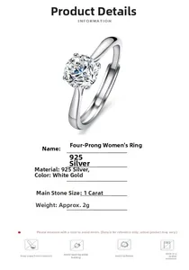 Detaillierte Spezifikationen des 1 Karat D Moissanit Rings aus Sterlingsilber