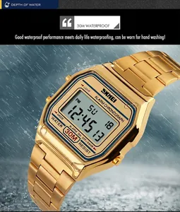 Montre numérique SKMEI dorée avec étanchéité 30m sous la pluie