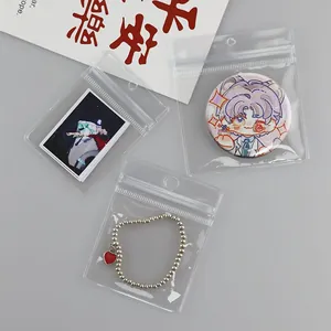 Transparent PVC self-sealing storage bags with hanging holes for jewelry and badges
