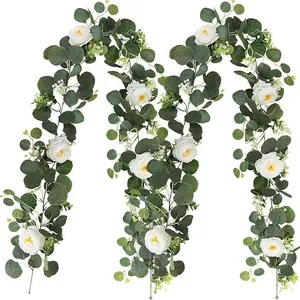 Artificial Eucalyptus Rose Garland Silk Fake Flower Vine For Wedding Arch Home Table Party Background Wall Decor Hanging Plant