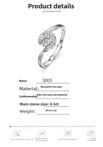 Detailansicht eines 925er Silber-Moissanit-Rings mit 0,5 ct Stein und Wirbeldesign