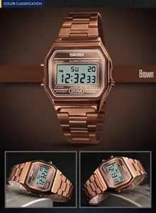 Vue détaillée de la montre SKMEI 1123 pour homme en or café avec un bracelet en acier