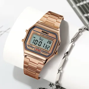 Montre numérique SKMEI 1123 or rose avec affichage étanche et bracelet en acier