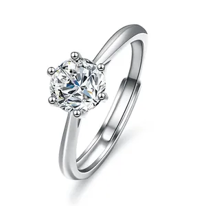 Klassischer 1 Karat D-Farbe Moissanit Ring aus Sterlingsilber, verstellbare Schiene