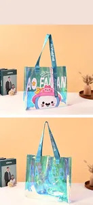 Waterproof holographic PVC shopping tote bag featuring a cute cartoon bear design