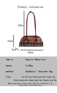 Vintage plaid Boston handbag with dimensions and detailed specifications for women
