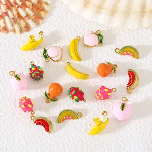 Colorful stainless steel fruit charms like watermelon and banana for DIY jewelry making