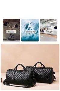 Large black quilted travel duffel bag for sports fitness and business travel scenarios