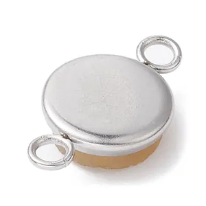 Round silver metal connector with imitation stone resin base for jewelry making