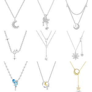 Elegant Star Moon Sun Pendant Necklace For Women Brass Zirconia Inlaid Dainty Clavicle Chain Minimalist Celestial Jewelry Gift