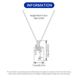 Detailed size guide for silver moon and star pendant necklace with cubic zirconia.