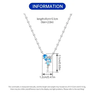 Detailed dimensional specifications of the celestial star and moon necklace with blue stones.