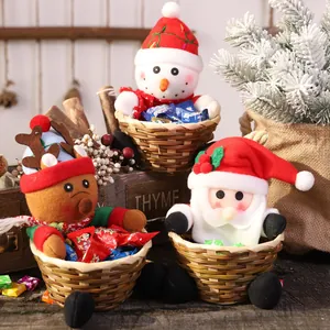 Festive set of Christmas candy baskets featuring Santa, Snowman and Reindeer plush