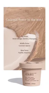 Detailed view of a brown cup-shaped solid air freshener with coconut scent notes.