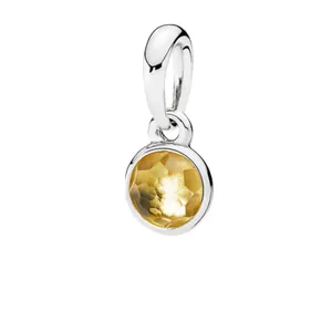 Silver-plated November birthstone round faceted charm pendant for DIY bracelets.