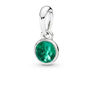 Silver plated birthstone charm pendant with a faceted green gemstone for DIY bracelets