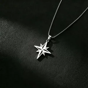 Minimalist titanium steel necklace with octagram star pendant for women silver finish