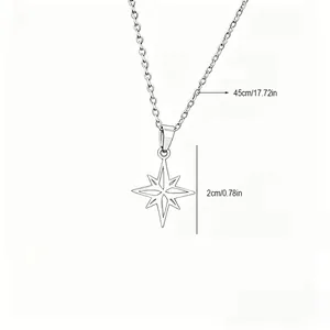 Minimalist titanium steel eight-pointed star pendant necklace with 45cm adjustable chain