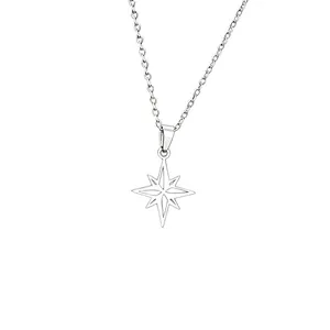Silver-colored titanium steel necklace with minimalist eight-pointed star pendant.