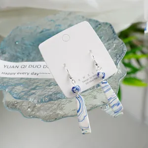 New Chinese style Jingdezhen blue and white porcelain earrings with 925 silver hooks