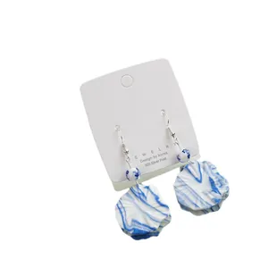 Elegant blue and white porcelain style petal drop earrings with 925 silver hooks