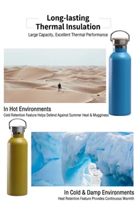 Detail view of vacuum insulated stainless steel water bottle with portable handle lid