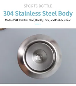 Detailed view of the SUS 304 food-grade stainless steel interior stamp of this sports bottle