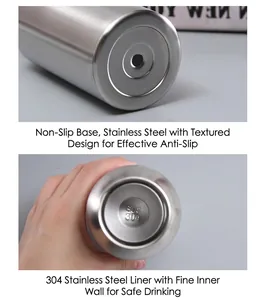Detailed view of the 304 stainless steel liner and non-slip bottom for vacuum flask