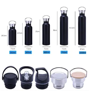Comparison chart of stainless steel insulated water bottle sizes from 350ml to 1000ml