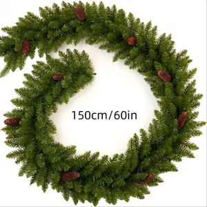 150cm artificial Christmas garland with lush green pine needles and realistic brown pine cones