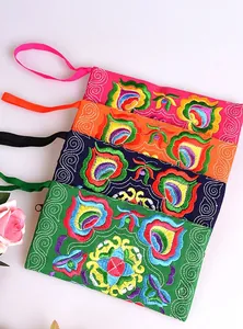 Yunnan ethnic style floral embroidered canvas coin purse and clutch handbag in four colors