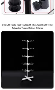 Detailed view of a 5-tier rotating display stand, 150cm height with 50 hooks