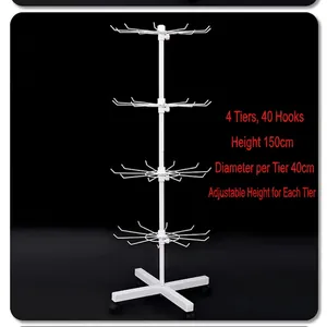 4-tier rotating display rack 150cm height with 40 hooks and wheels