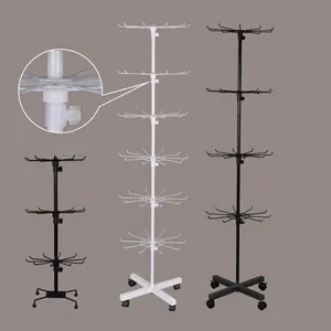 Rotating Metal Display Stand For Socks Gloves Jewelry Multi-Tier Mobile Floor Rack With Wheels Adjustable Retail Rack